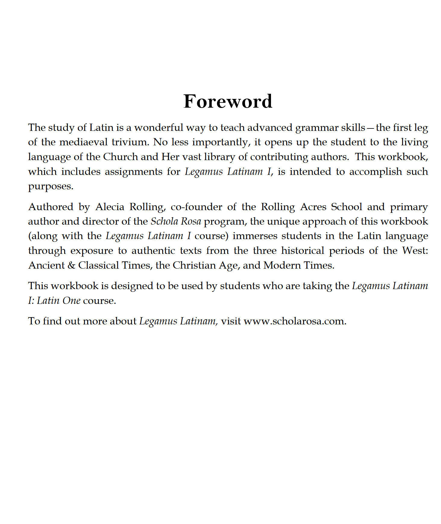 Legamus Latinam I: Latin One Workbook Legamus Latinam I: Latin One Workbook