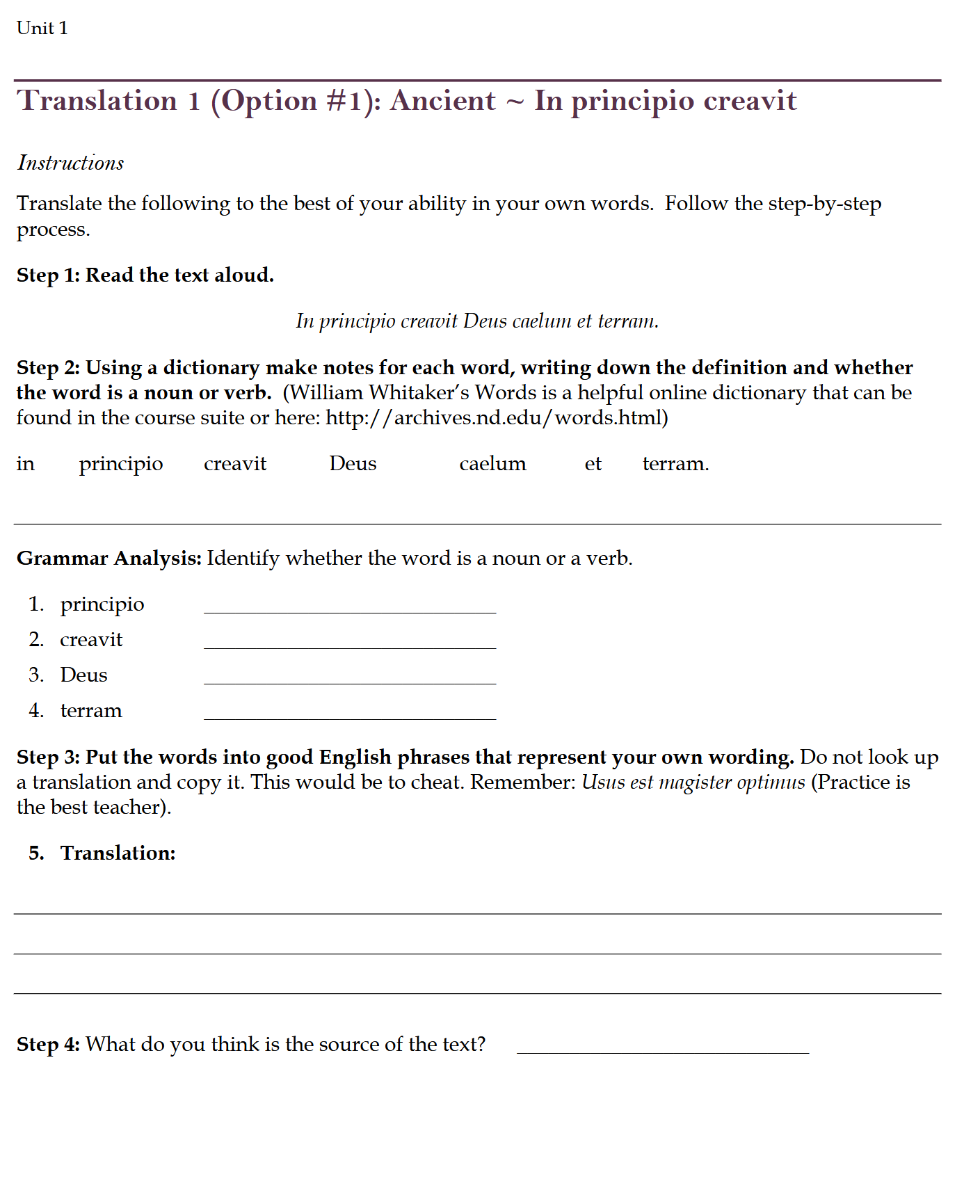 Legamus Latinam I: Latin One Workbook Legamus Latinam I: Latin One Workbook