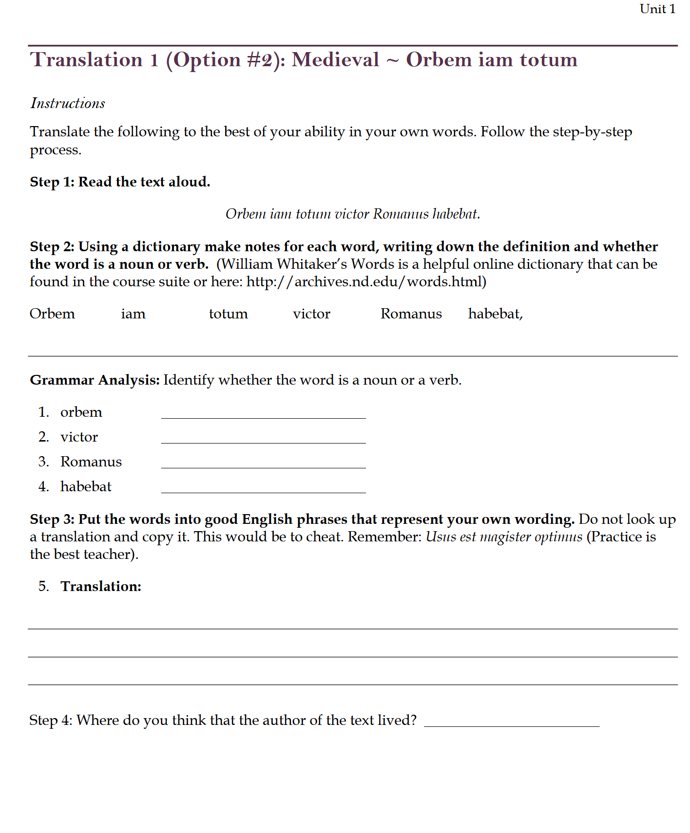 Legamus Latinam I: Latin One Workbook Legamus Latinam I: Latin One Workbook