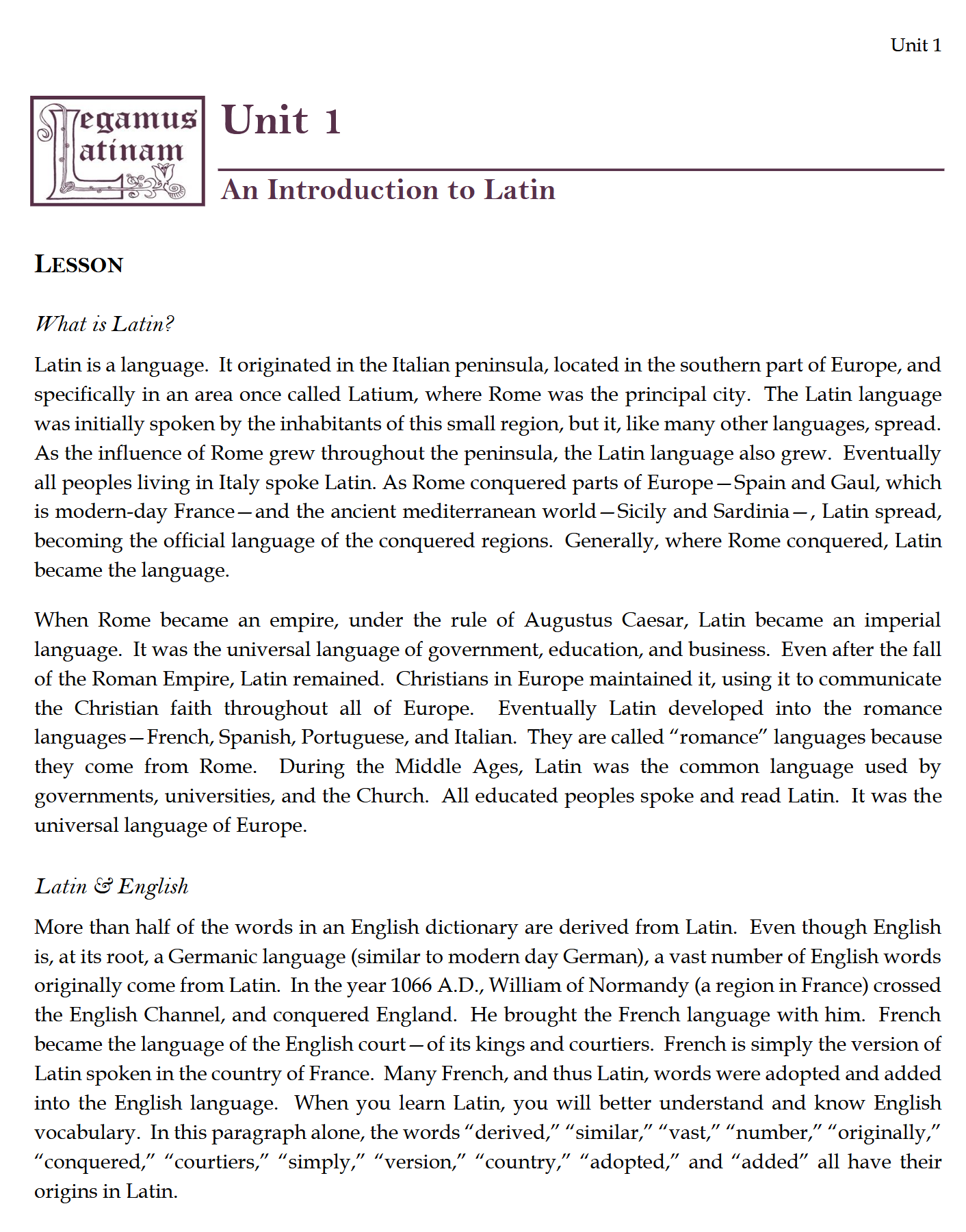 Legamus Latinam Primer: Introduction to Latin Workbook Legamus Latinam Primer: Introduction to Latin Workbook