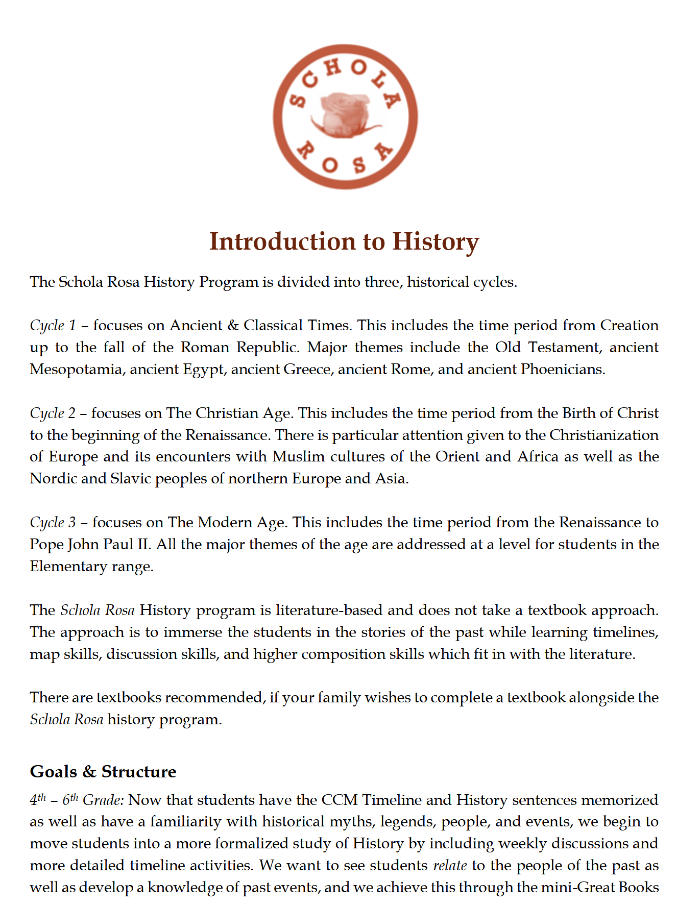 History 4-6: Ancient & Classical Times: Schola Rosa Cycle 1 History 4-6: Ancient & Classical Times: Schola Rosa Cycle 1