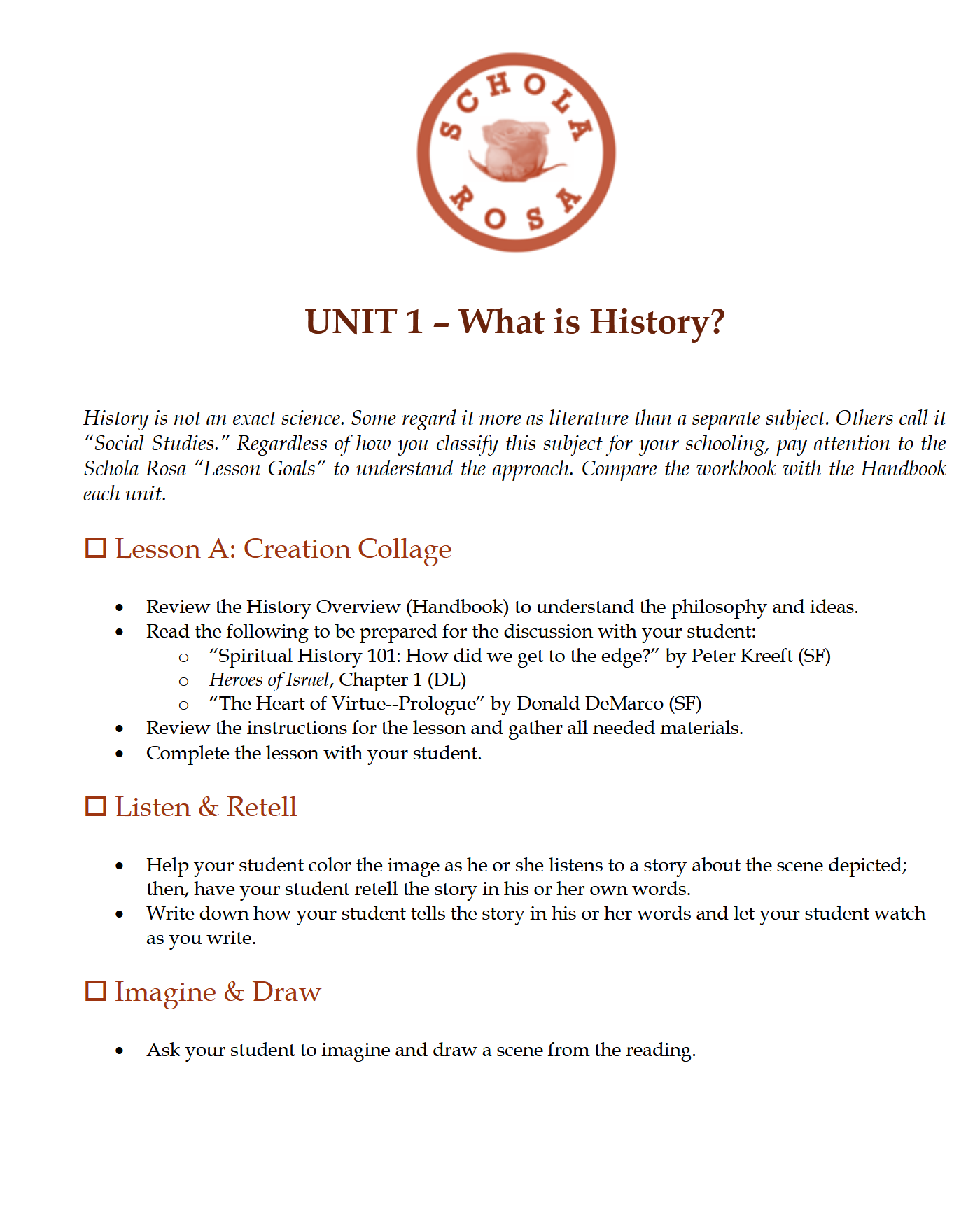 History K-1: Ancient & Classical Times - Schola Rosa Cycle 1 History K-1: Ancient & Classical Times - Schola Rosa Cycle 1