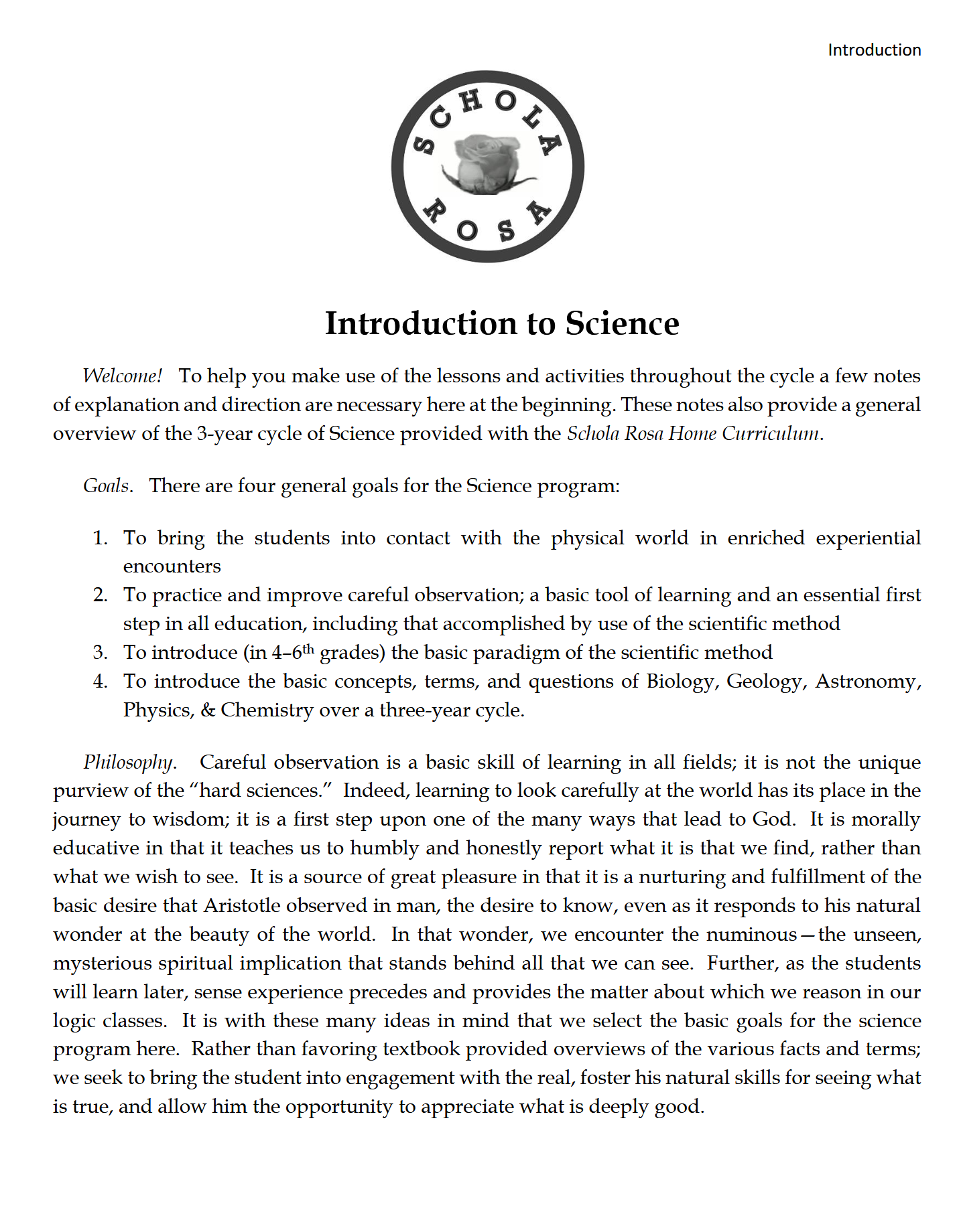 Science 2-3: Plant and Animal Life: Schola Rosa Cycle 1 Science 2-3: Plant and Animal Life: Schola Rosa Cycle 1