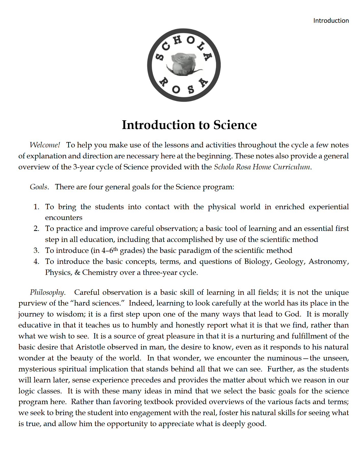 Science K-1: Plant and Animal Life: Schola Rosa Cycle 1 Science K-1: Plant and Animal Life: Schola Rosa Cycle 1