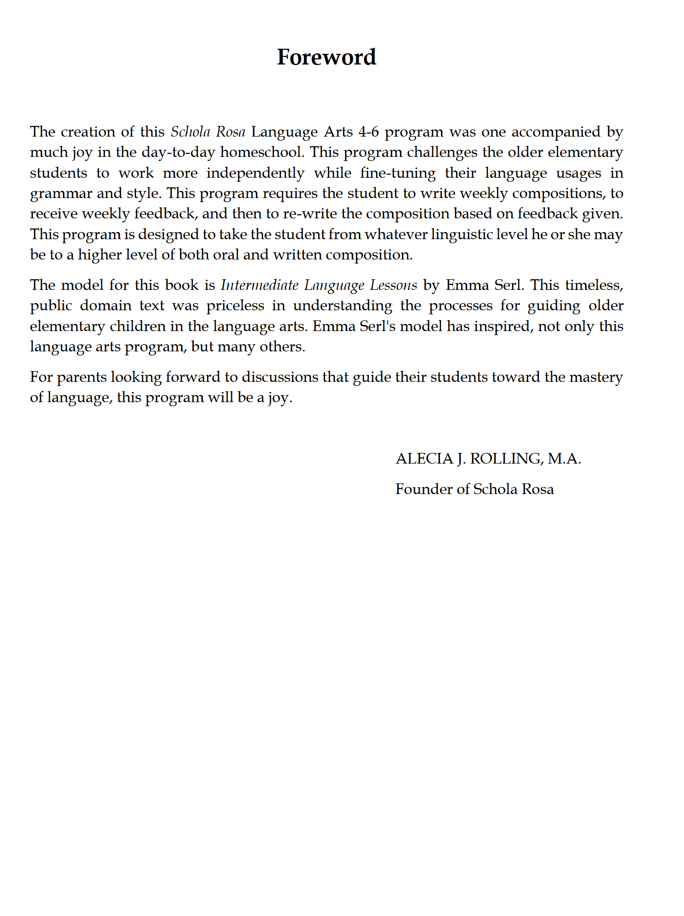 Language Arts 4-6: Schola Rosa Cycle 2 Language Arts 4-6: Schola Rosa Cycle 2