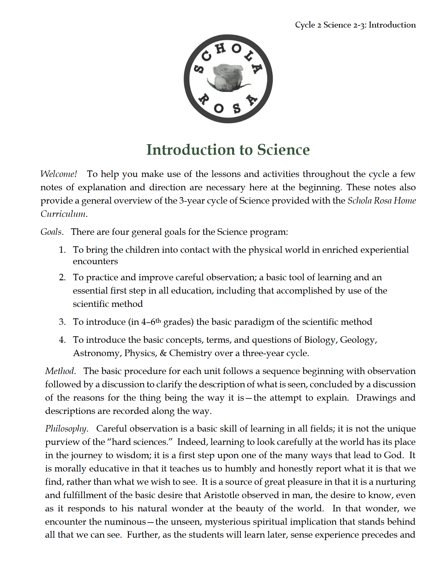 Science 2-3: Earth Science: Schola Rosa Cycle 2 Science 2-3: Earth Science: Schola Rosa Cycle 2