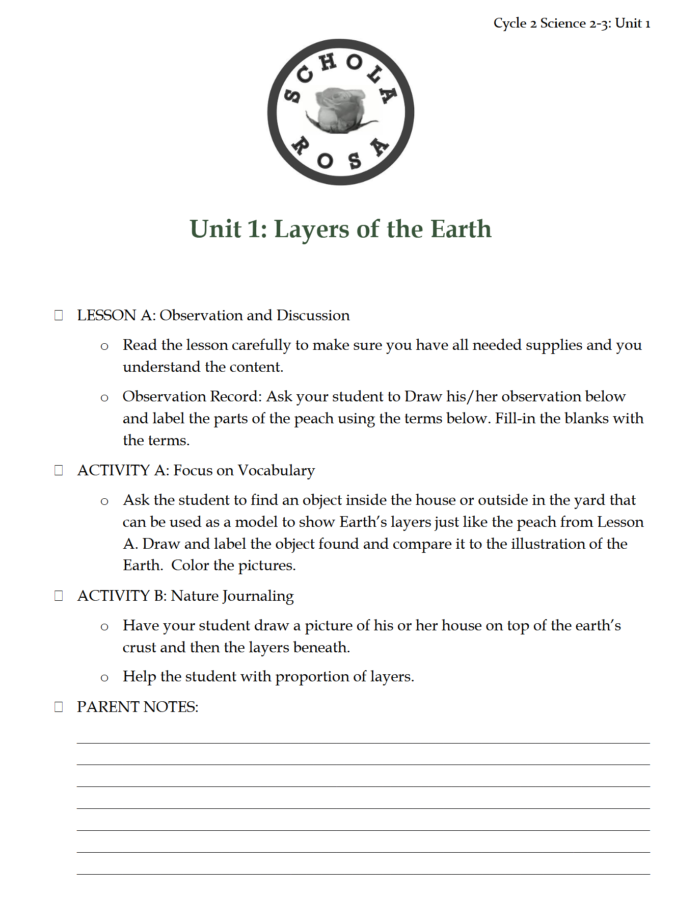 Science 2-3: Earth Science: Schola Rosa Cycle 2 Science 2-3: Earth Science: Schola Rosa Cycle 2