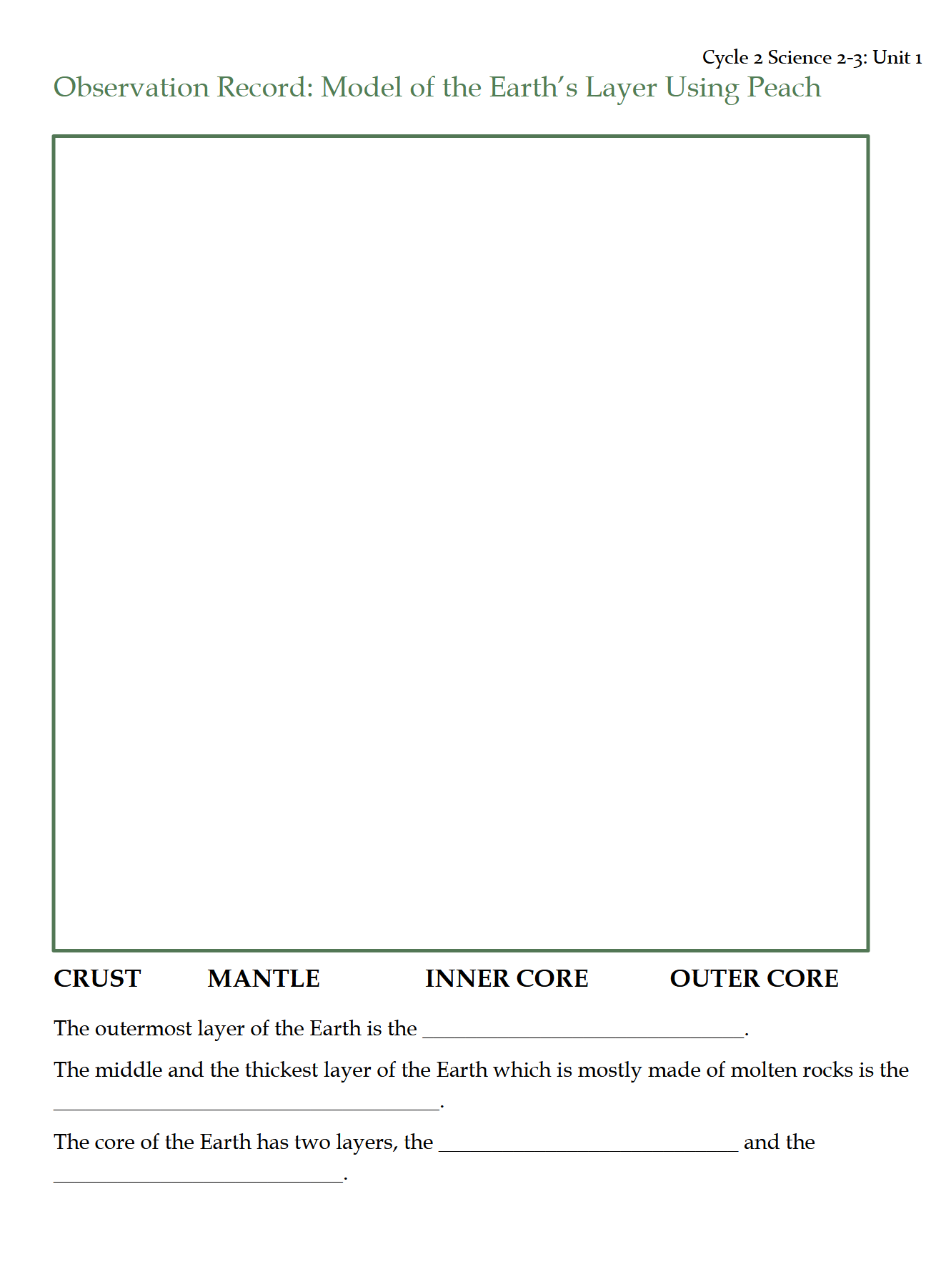 Science 2-3: Earth Science: Schola Rosa Cycle 2 Science 2-3: Earth Science: Schola Rosa Cycle 2