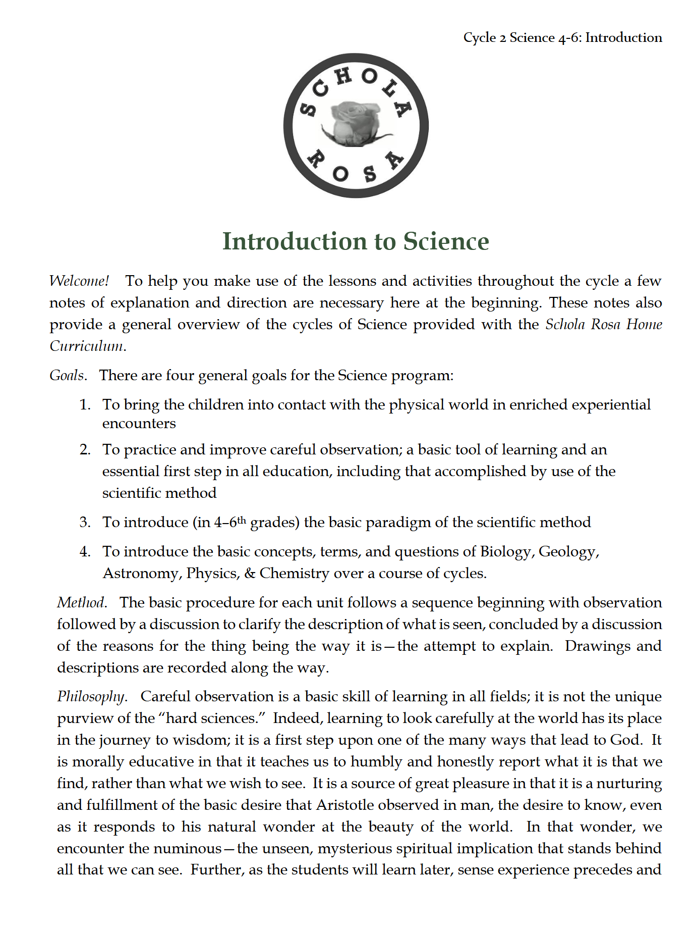 Science 4-6: Earth Science: Schola Rosa Cycle 2 Science 4-6: Earth Science: Schola Rosa Cycle 2