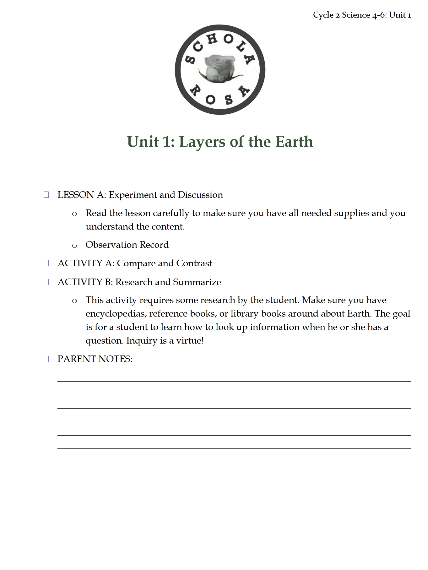 Science 4-6: Earth Science: Schola Rosa Cycle 2 Science 4-6: Earth Science: Schola Rosa Cycle 2