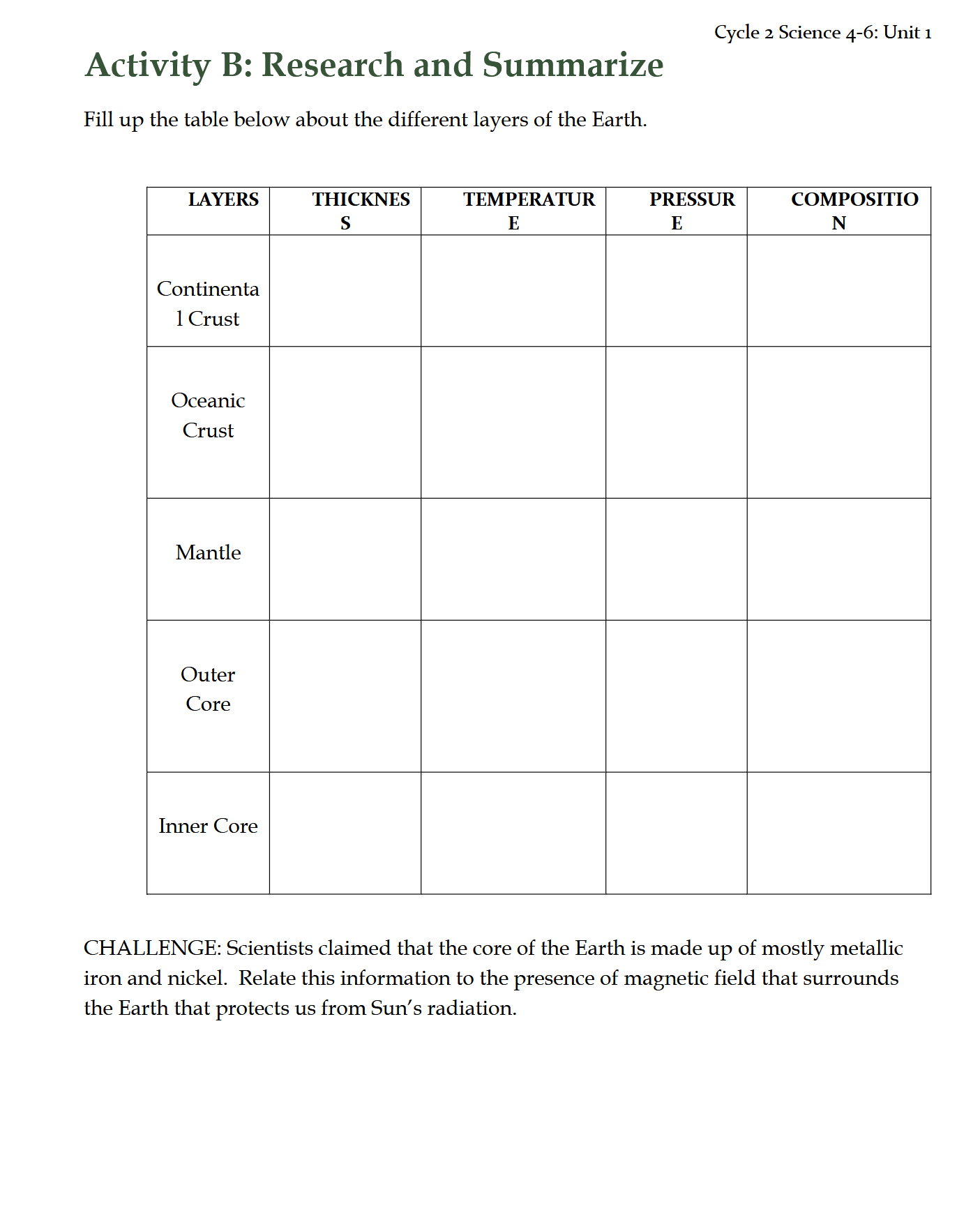 Science 4-6: Earth Science: Schola Rosa Cycle 2 Science 4-6: Earth Science: Schola Rosa Cycle 2