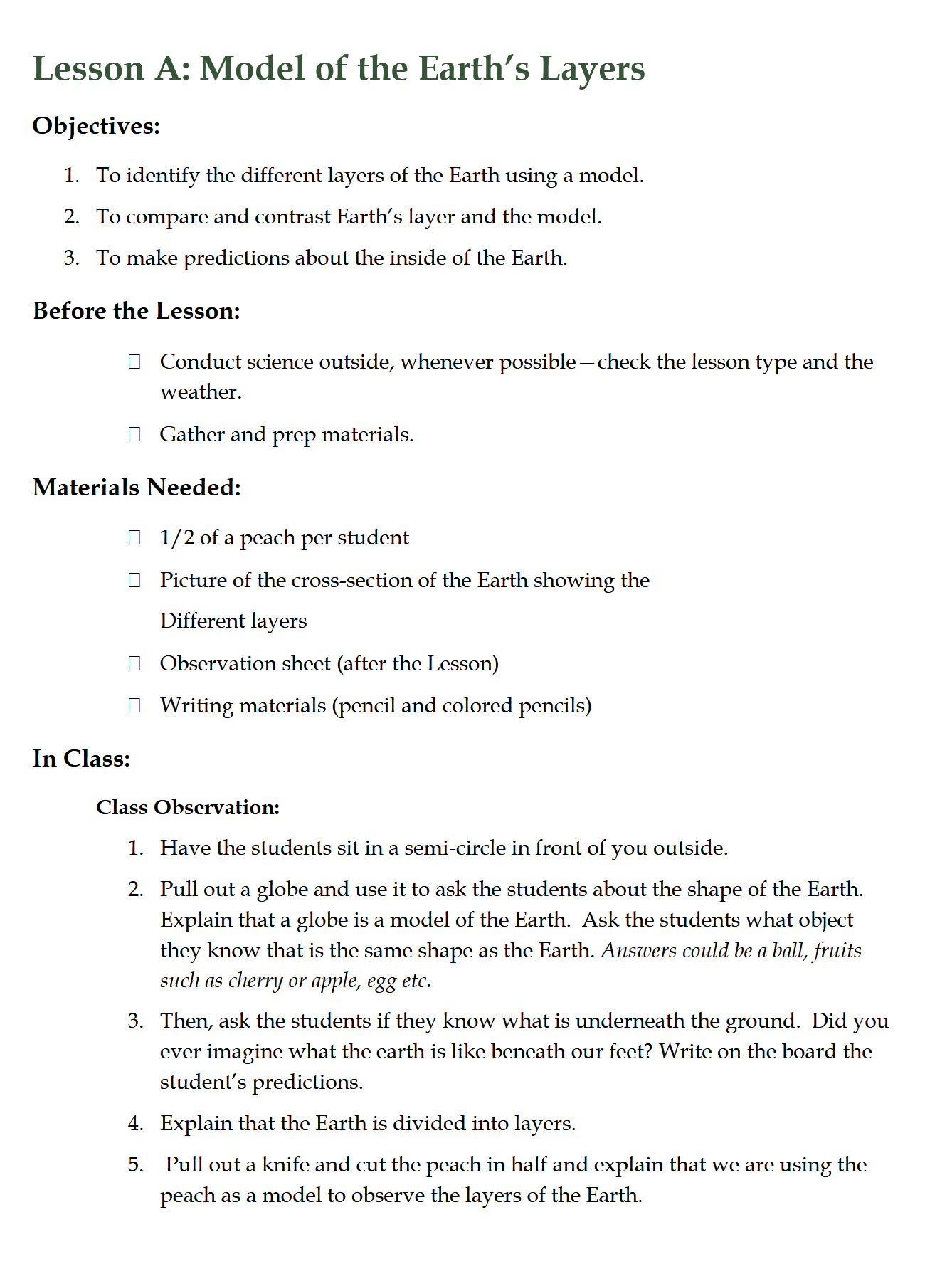 Science K-1: Earth Science: Schola Rosa Cycle 2 Science K-1: Earth Science: Schola Rosa Cycle 2