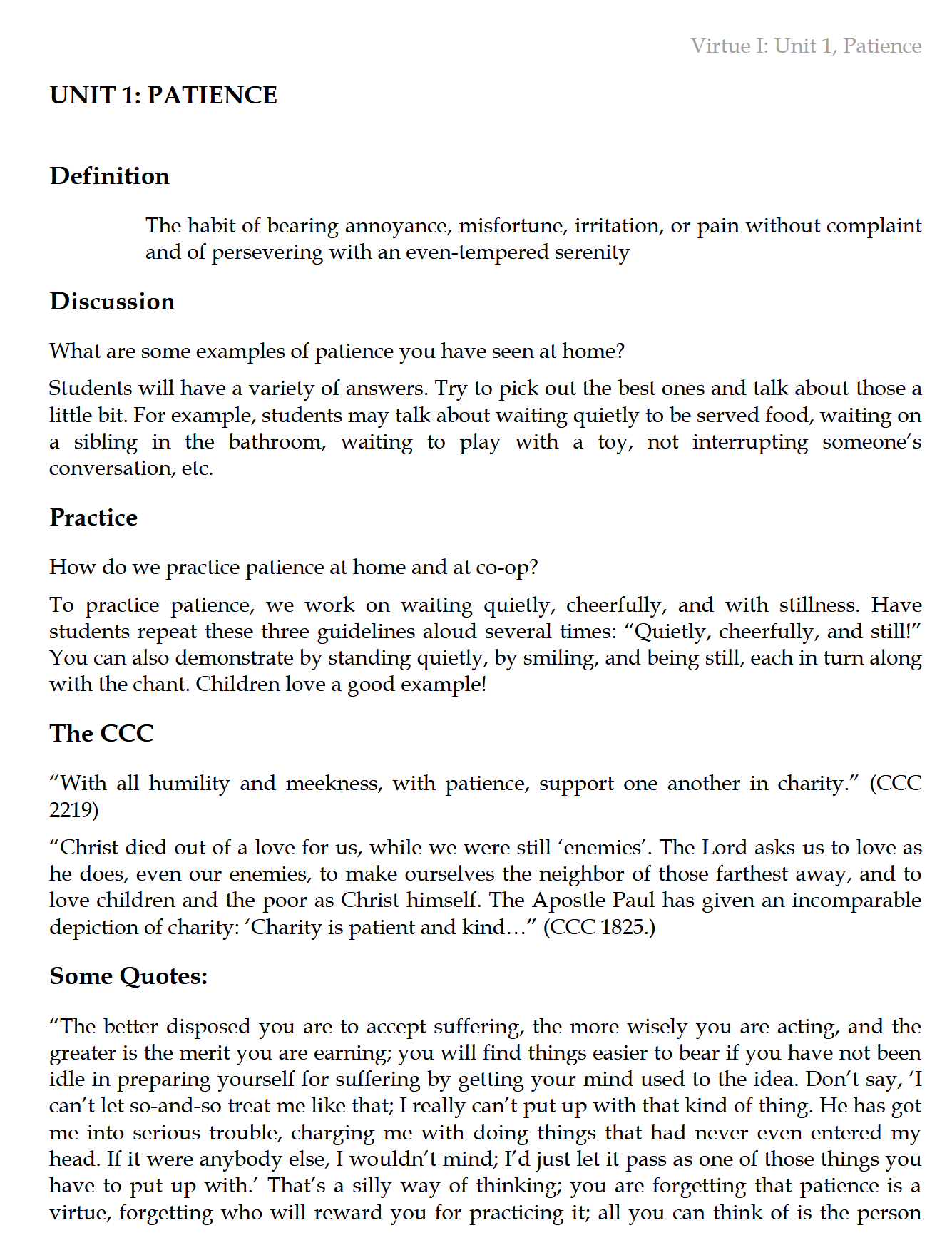 Virtue I: Focusing on the Cardinal Virtues (K-6) Virtue I: Focusing on the Cardinal Virtues (K-6)