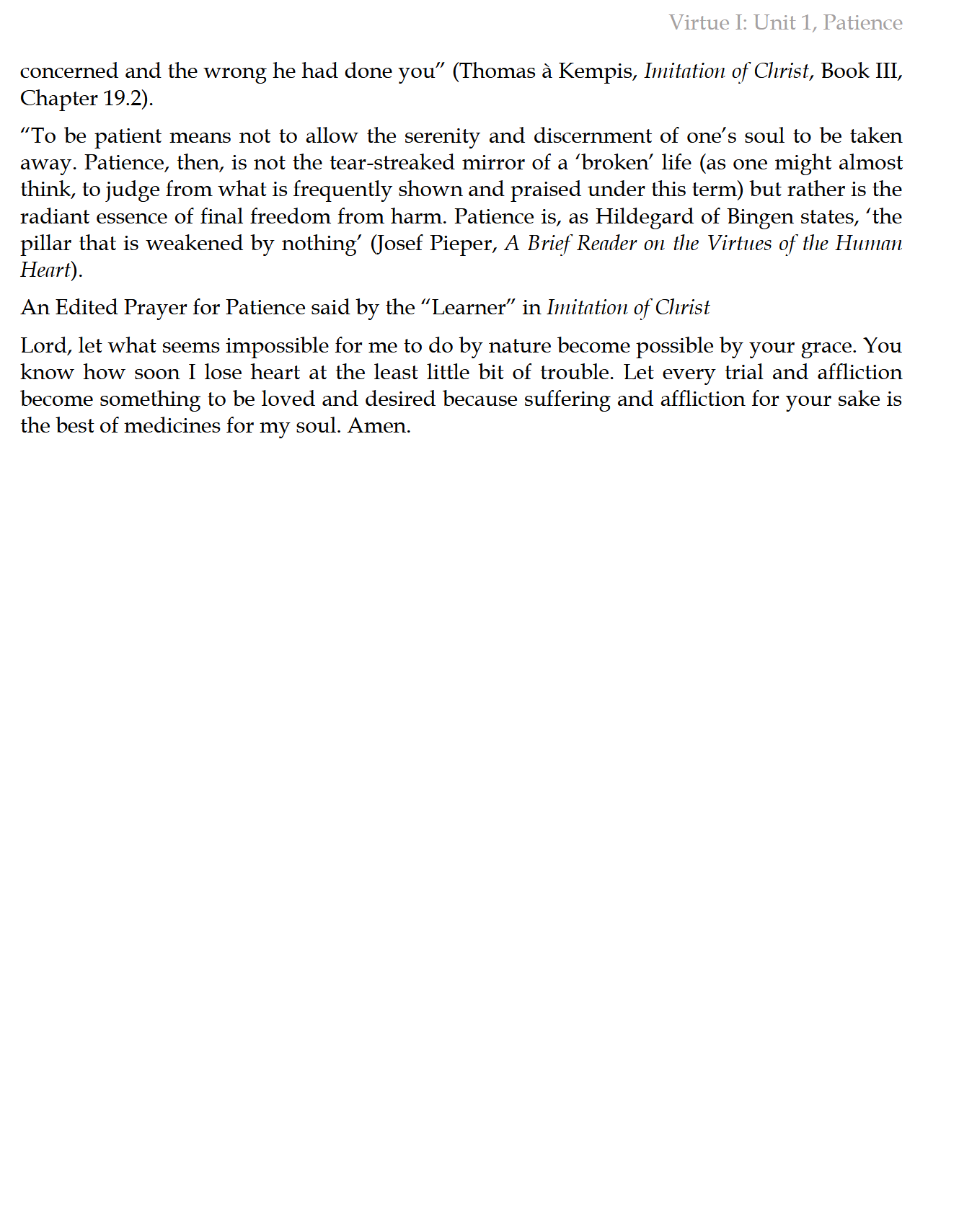 Virtue I: Focusing on the Cardinal Virtues (K-6) Virtue I: Focusing on the Cardinal Virtues (K-6)