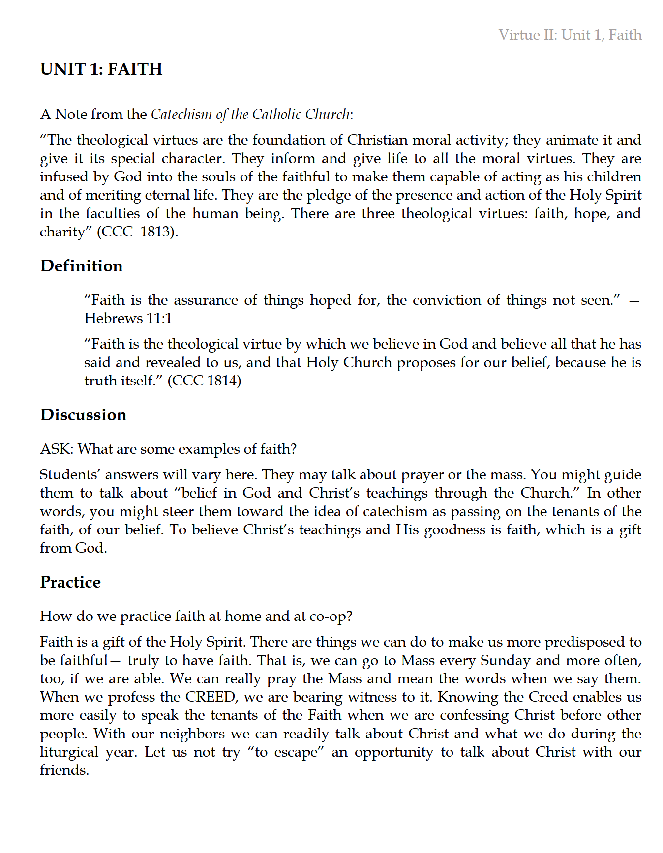 Virtue II: Adding the Theological Virtues (K-6) Virtue II: Adding the Theological Virtues (K-6)