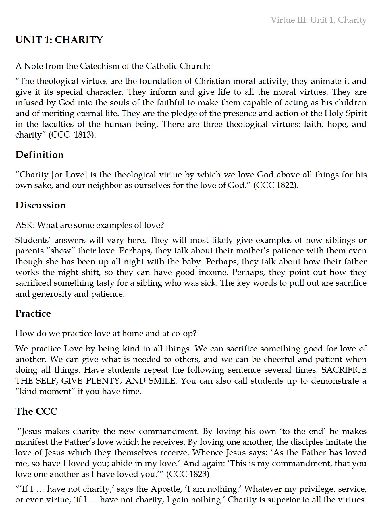 Virtue III: Reinforcing the Cardinal and Theological Virtues (K-6) Virtue III: Reinforcing the Cardinal and Theological Virtues (K-6)