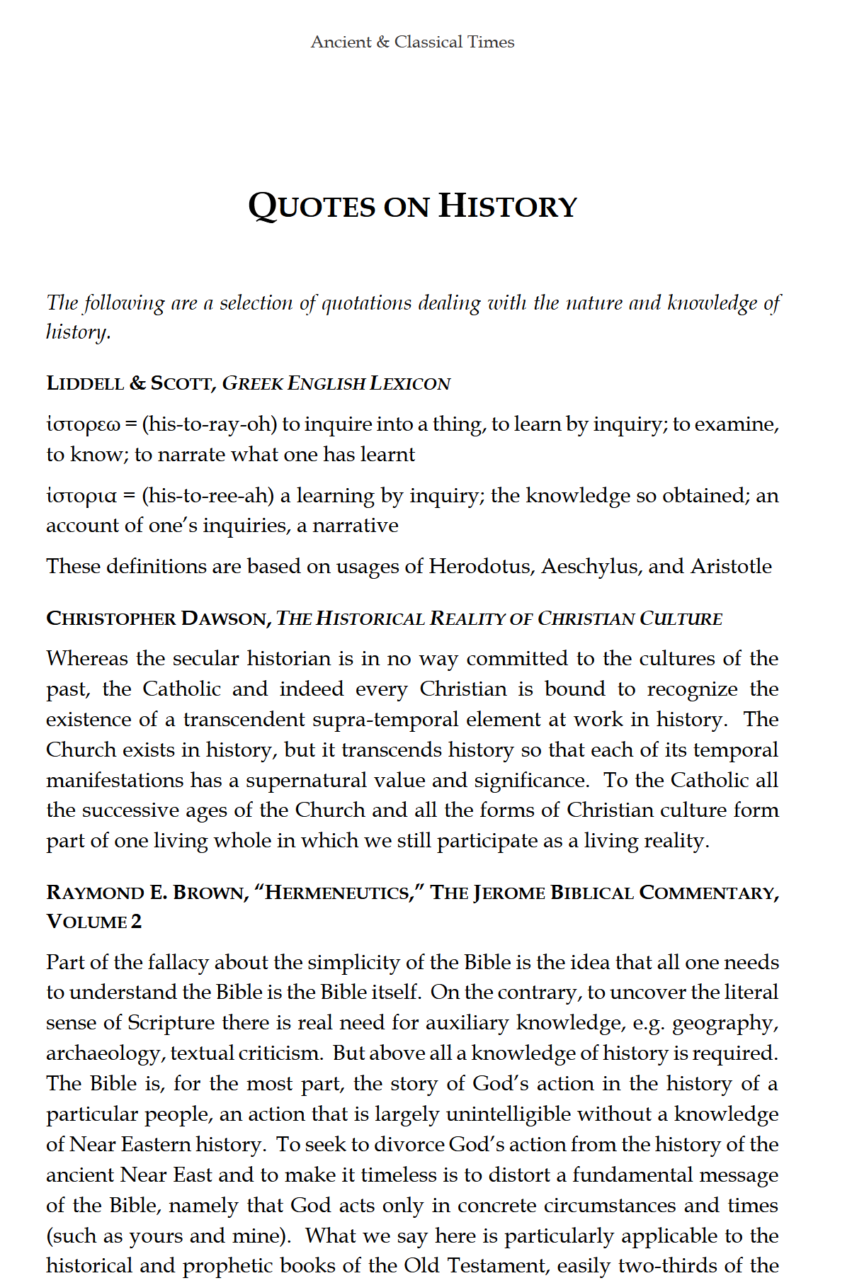 Ancient & Classical Times READER: Traditio Nostra I Ancient & Classical Times READER: Traditio Nostra I