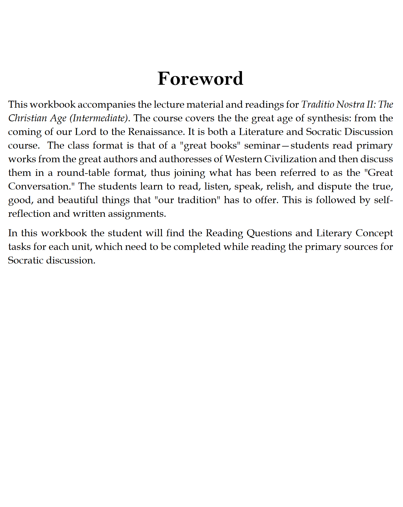 The Christian Age WORKBOOK: Traditio Nostra II The Christian Age WORKBOOK: Traditio Nostra II