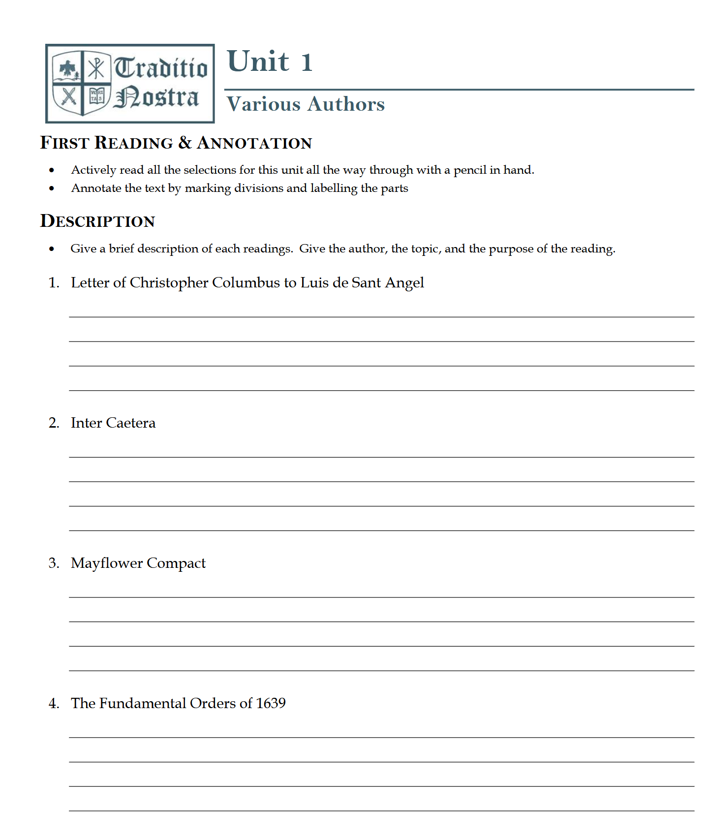 The American Idea Workbook: Traditio Nostra IV The American Idea Workbook: Traditio Nostra IV