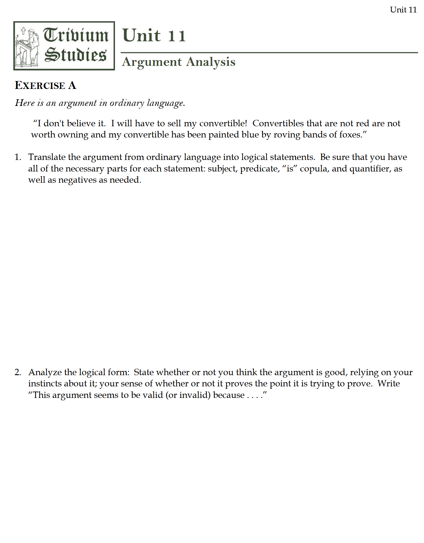TPT I: Logic Workbook TPT I: Logic Workbook