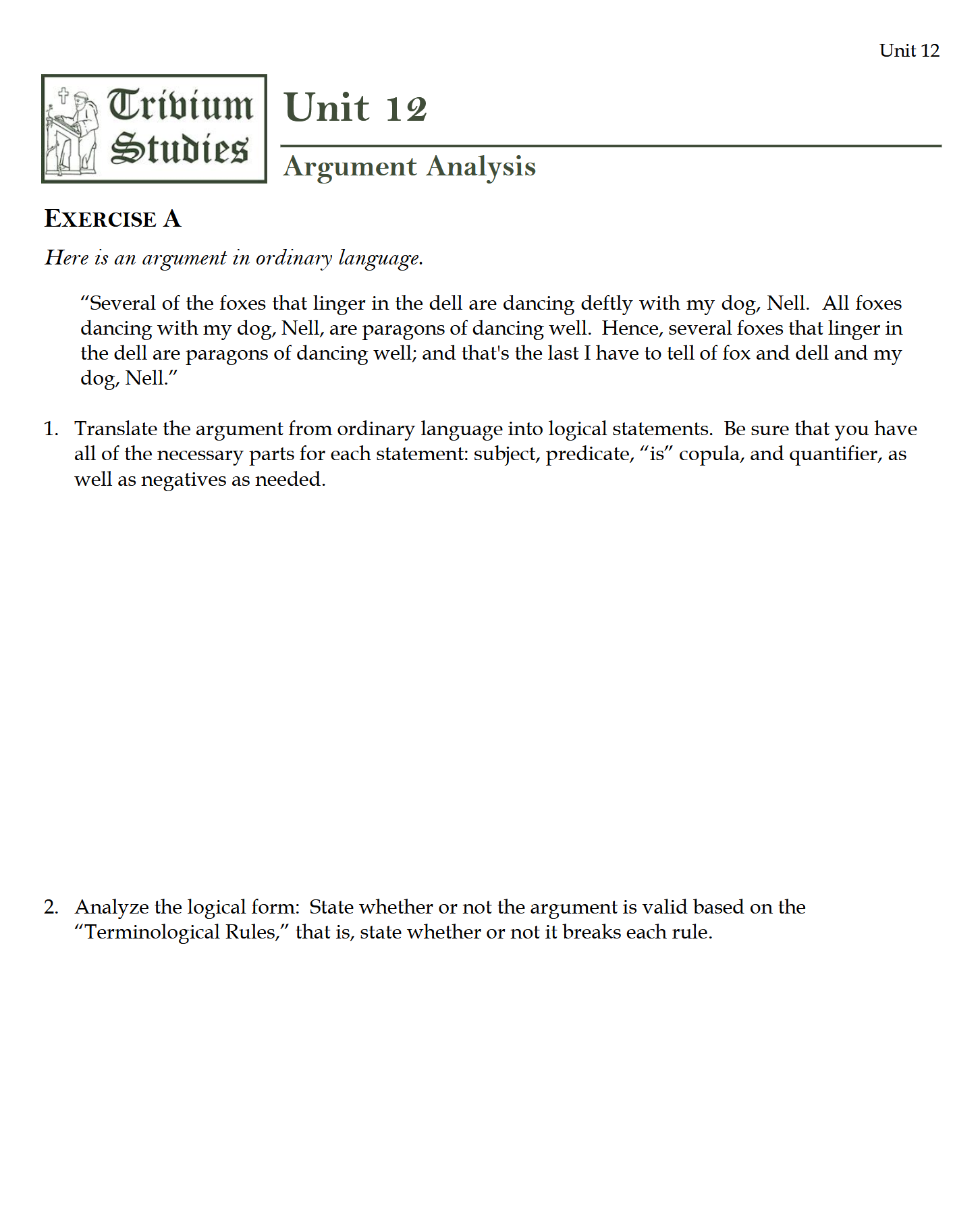 TPT I: Logic Workbook TPT I: Logic Workbook