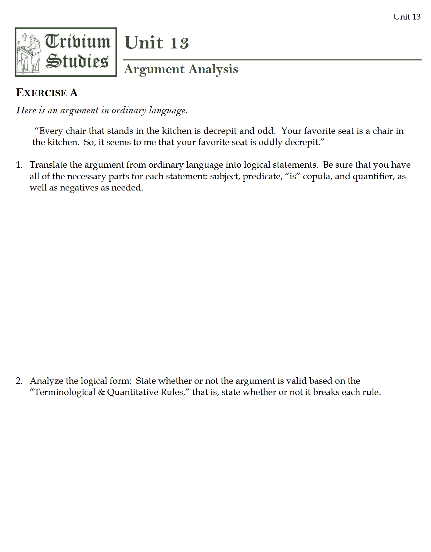 TPT I: Logic Workbook TPT I: Logic Workbook