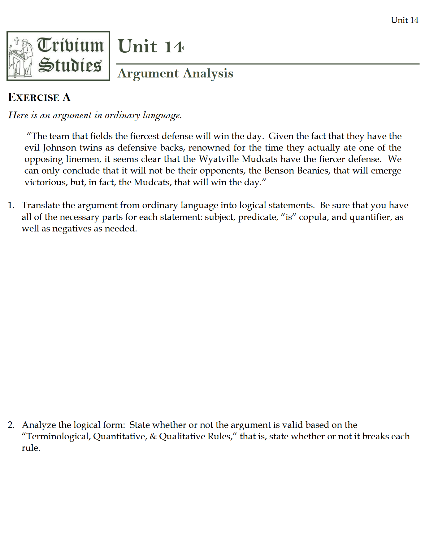 TPT I: Logic Workbook TPT I: Logic Workbook